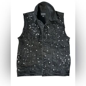 RUDE XXX Black Vest with White Splatter Design.  Size Small Men’s. 38” Bust